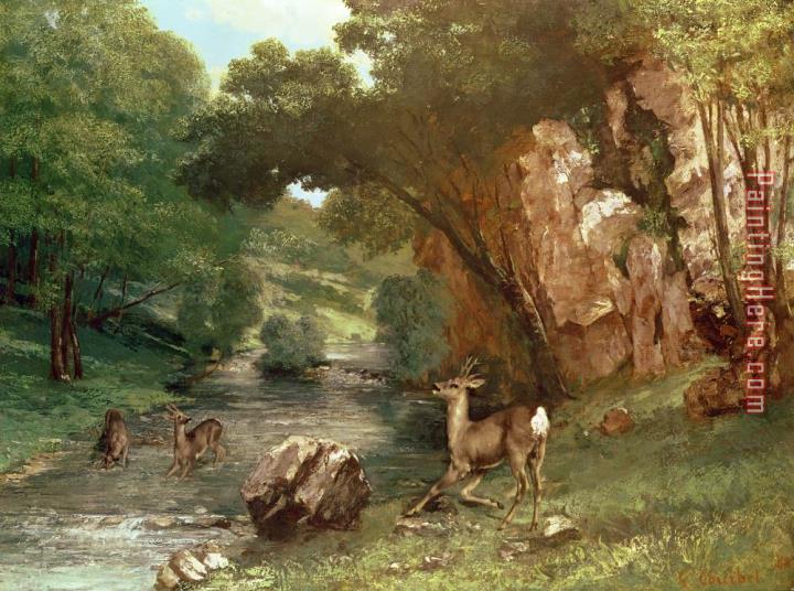 Gustave Courbet Deer by a River